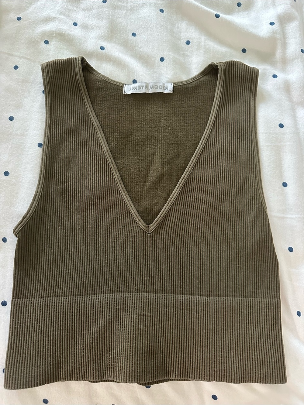 Olive Ribbed V-Neck Crop Tank